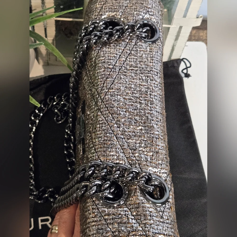 Kurt Geiger Quilted Metallic Tweed Shoulder Bag - Picture 7 of 8